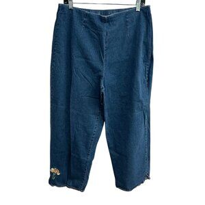 Bob Mackie Size Large Womens Denim Capri Pants Embroidered Floral Detail
